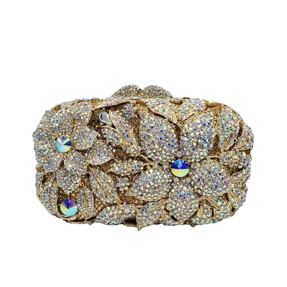 1939 Rhinestone Flower Clutch Purses Formal Evening Handbags Bridal Floral